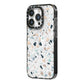 Terrazzo Pattern iPhone 14 Pro Black Impact Case Side Angle on Silver phone