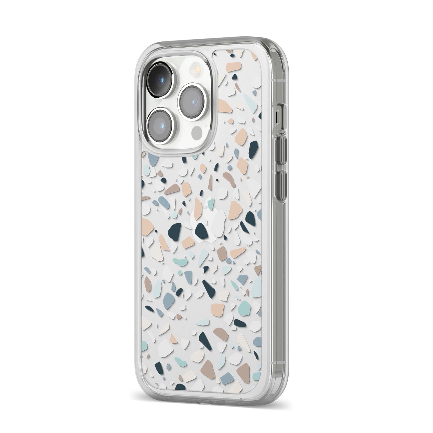 Terrazzo Pattern iPhone 14 Pro Clear Tough Case Silver Angled Image