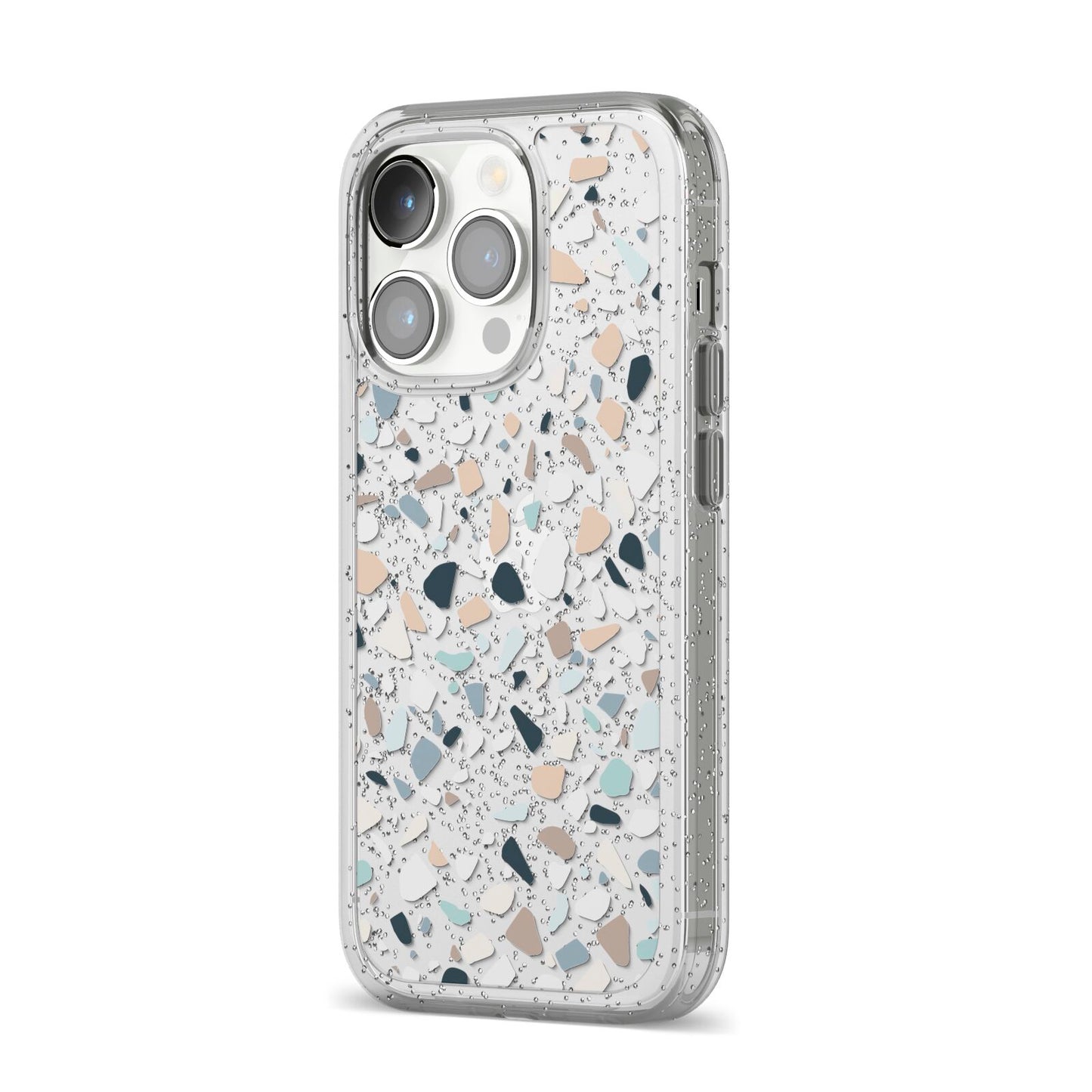 Terrazzo Pattern iPhone 14 Pro Glitter Tough Case Silver Angled Image