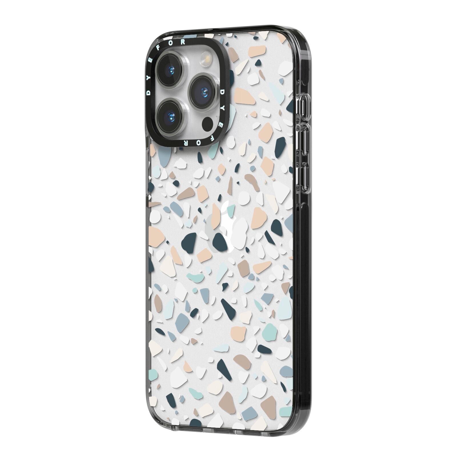 Terrazzo Pattern iPhone 14 Pro Max Black Impact Case Side Angle on Silver phone