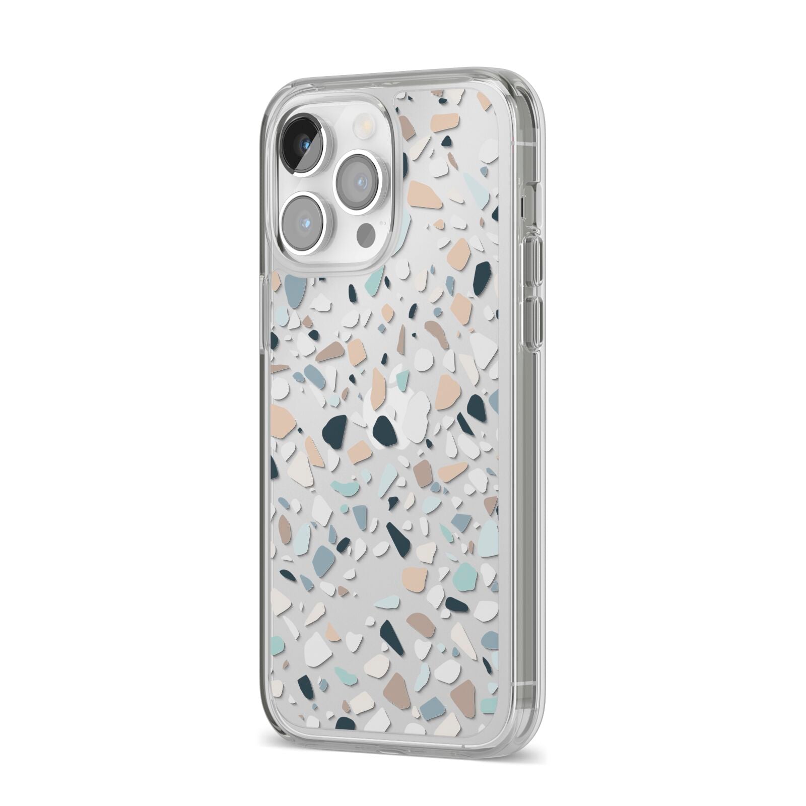 Terrazzo Pattern iPhone 14 Pro Max Clear Tough Case Silver Angled Image