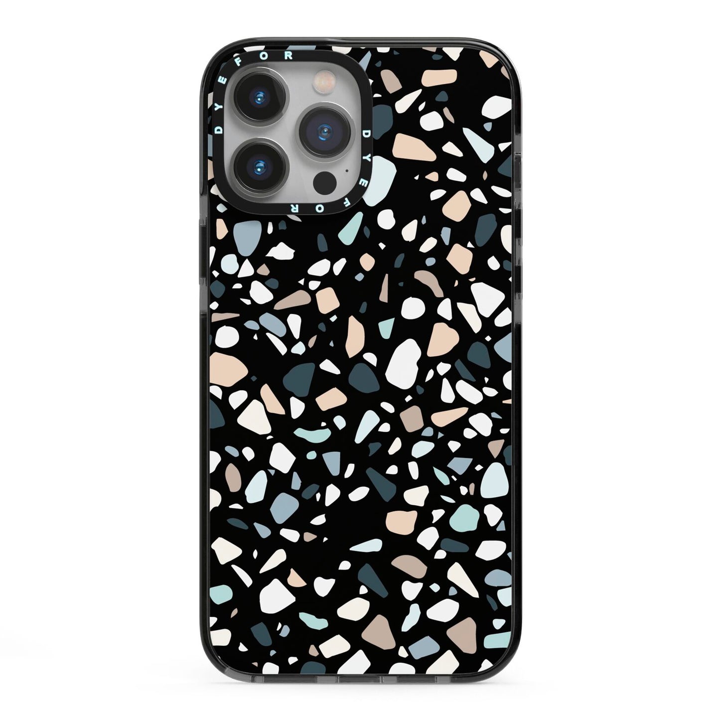 Terrazzo iPhone 13 Pro Max Black Impact Case on Silver phone