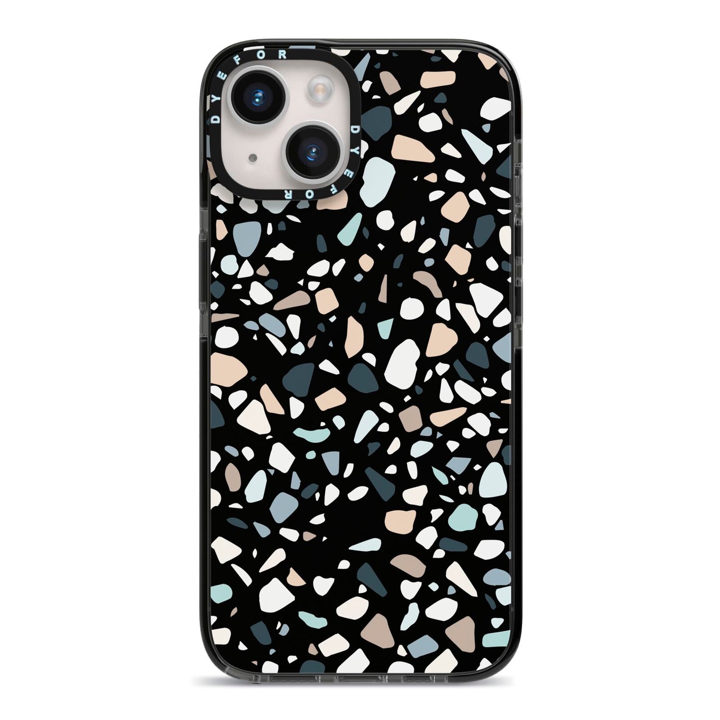 Terrazzo iPhone 14 Black Impact Case on Silver phone