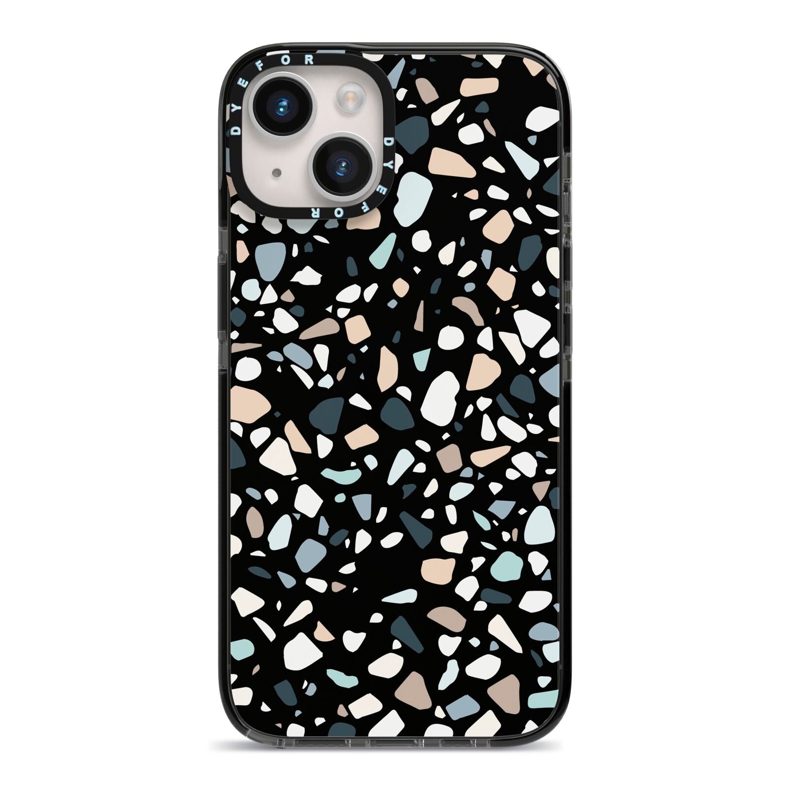 Terrazzo iPhone 14 Black Impact Case on Silver phone