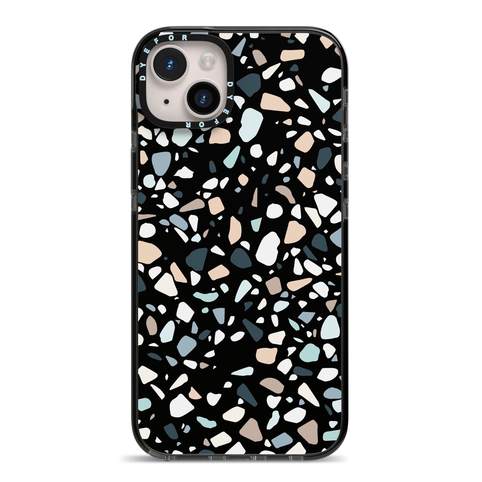 Terrazzo iPhone 14 Plus Black Impact Case on Silver phone