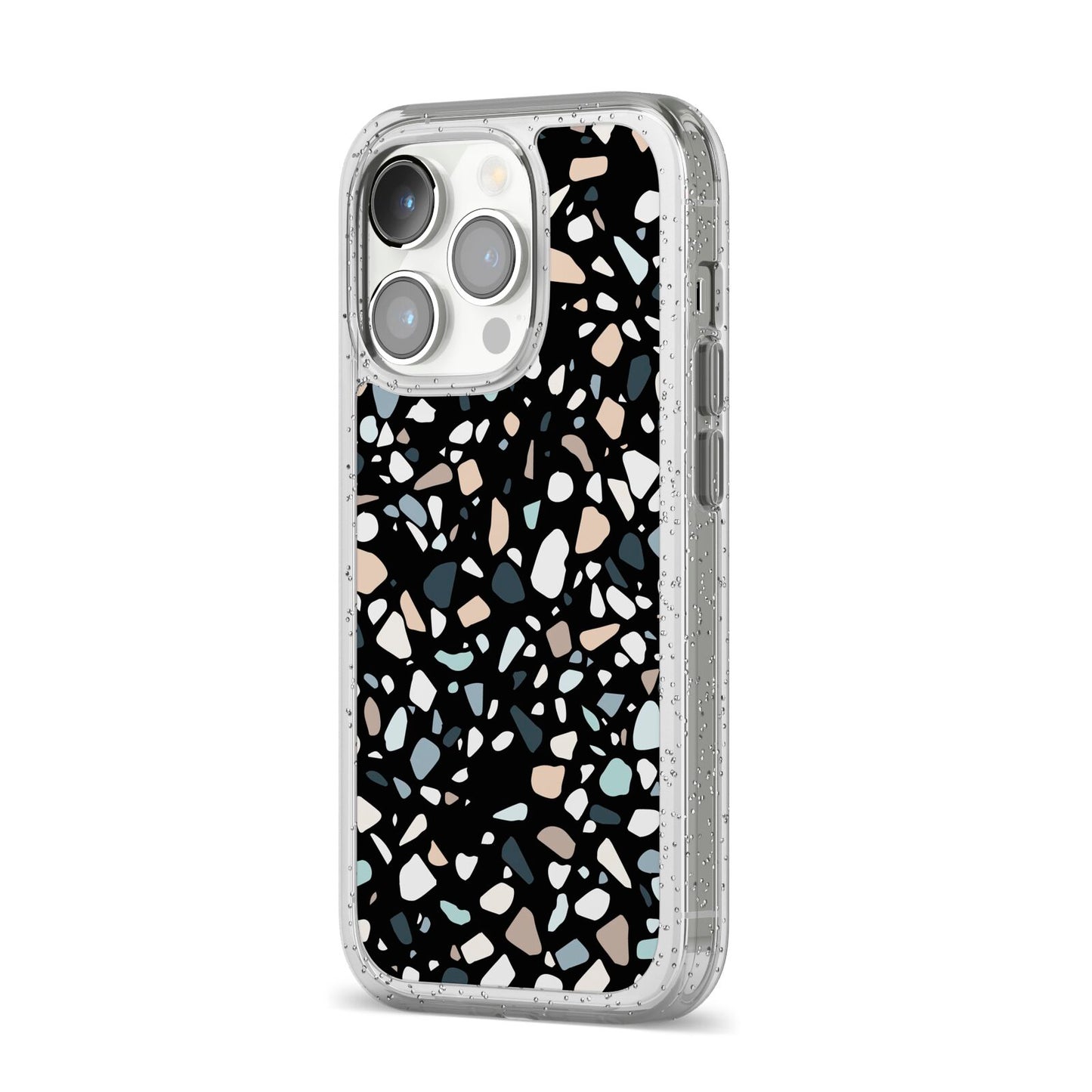 Terrazzo iPhone 14 Pro Glitter Tough Case Silver Angled Image