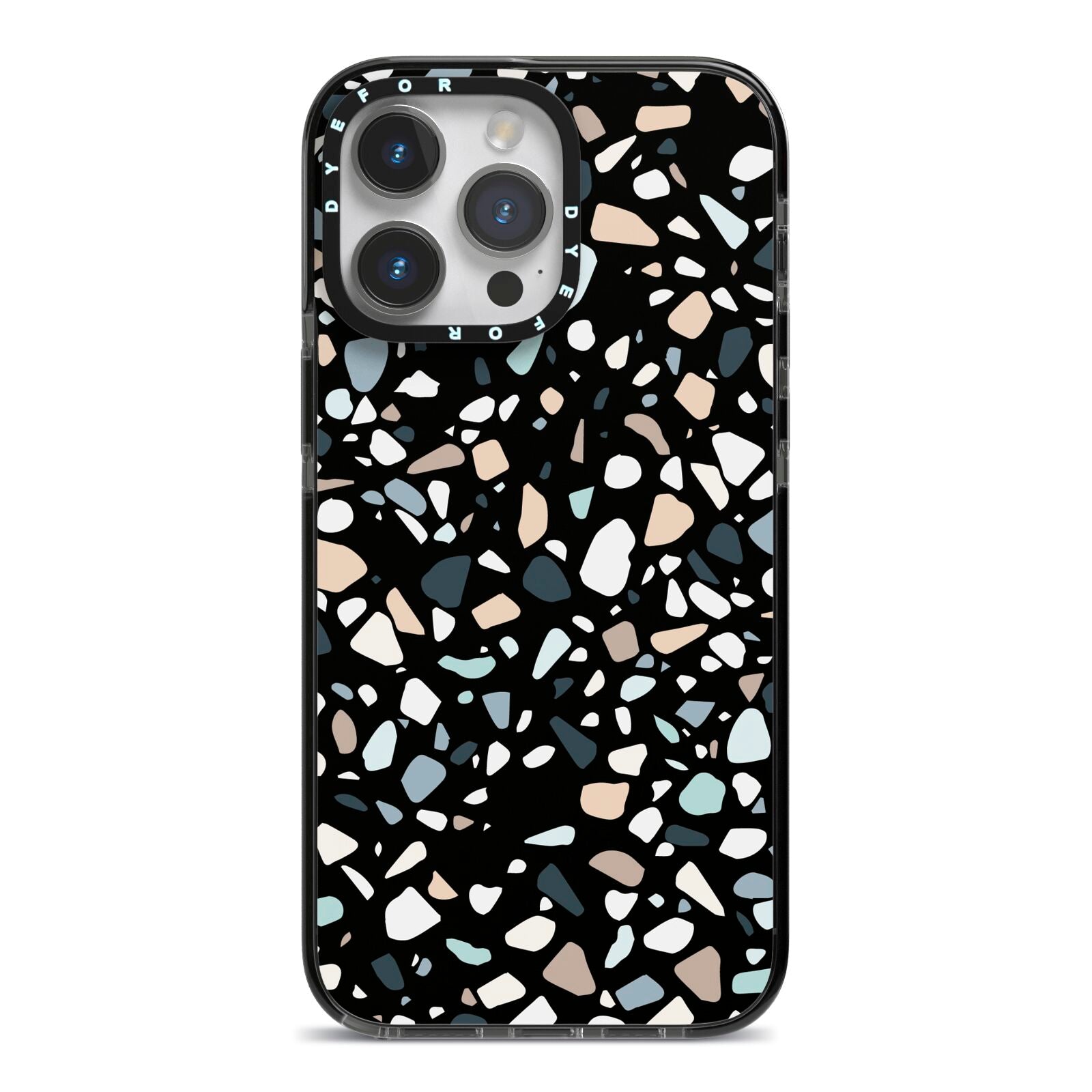 Terrazzo iPhone 14 Pro Max Black Impact Case on Silver phone