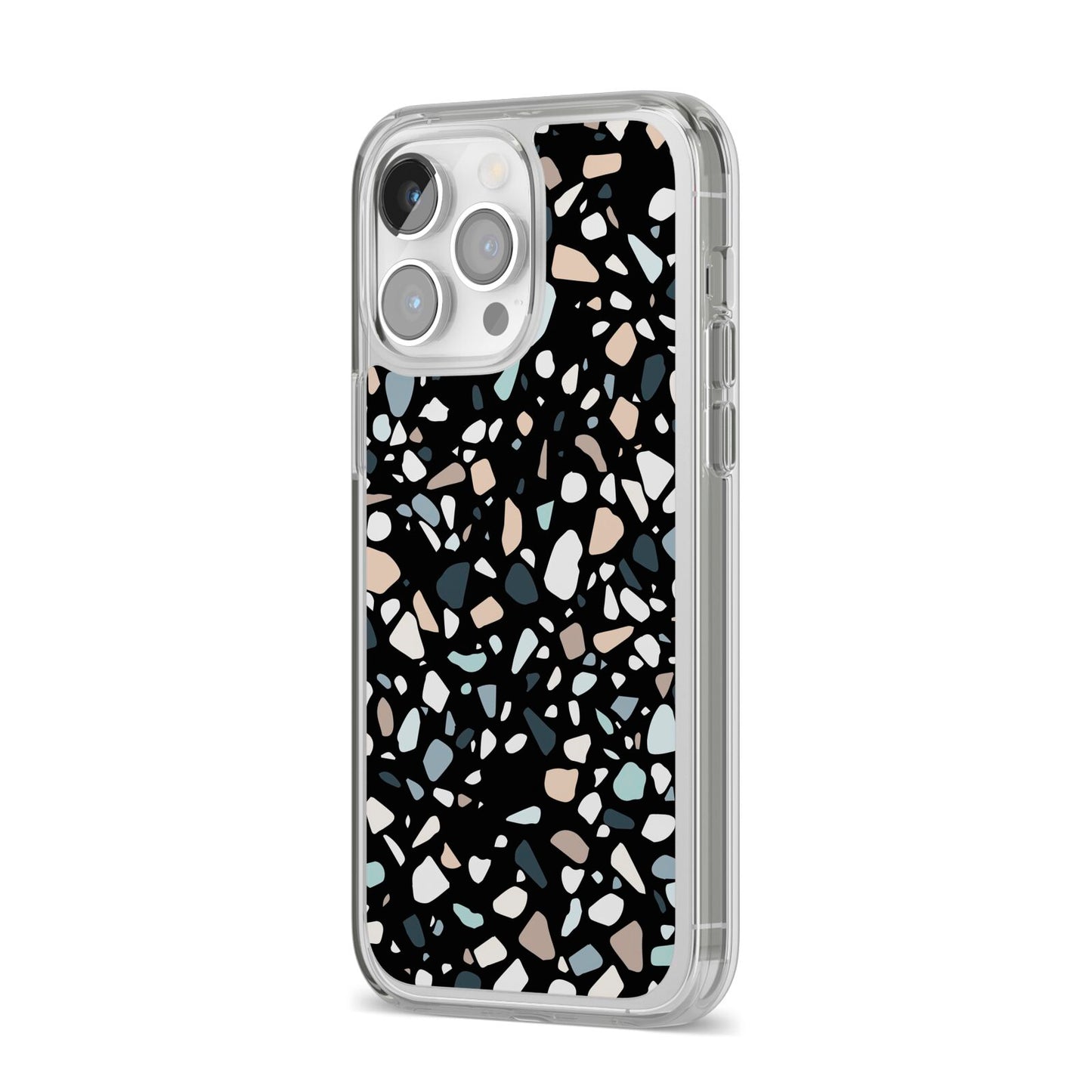 Terrazzo iPhone 14 Pro Max Clear Tough Case Silver Angled Image