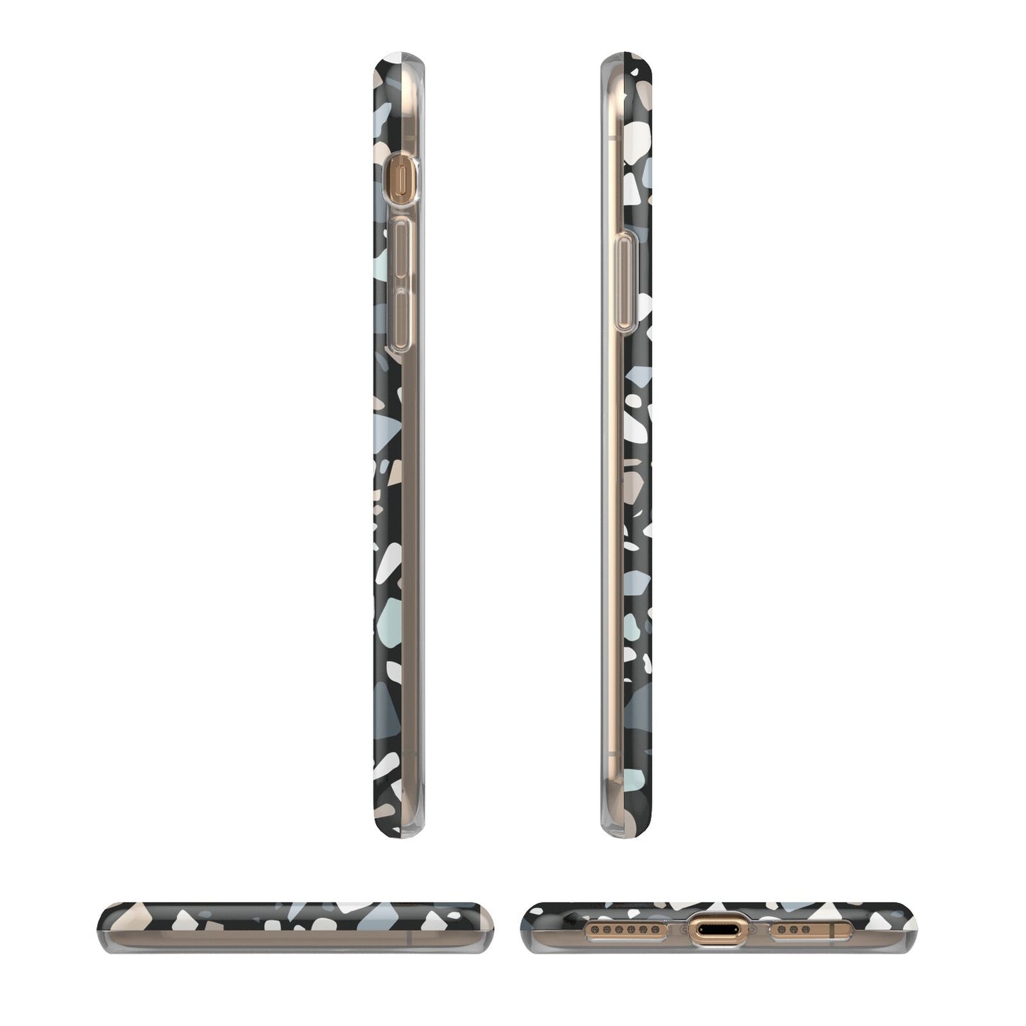 Terrazzo iPhone XS 3D Tough Case in Gold Angled Images