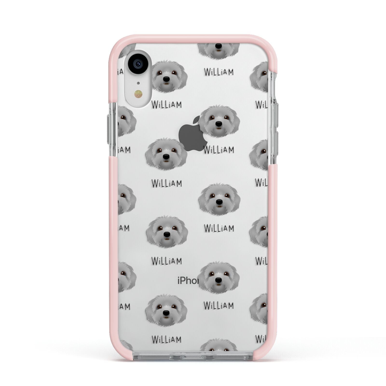 Terri Poo Icon with Name Apple iPhone XR Impact Case Pink Edge on Silver Phone