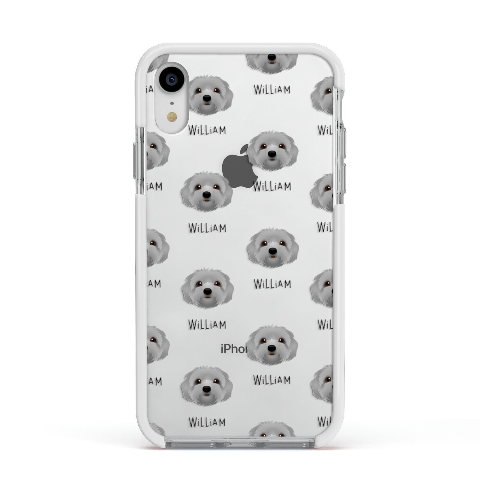 Terri Poo Icon with Name Apple iPhone XR Impact Case White Edge on Silver Phone