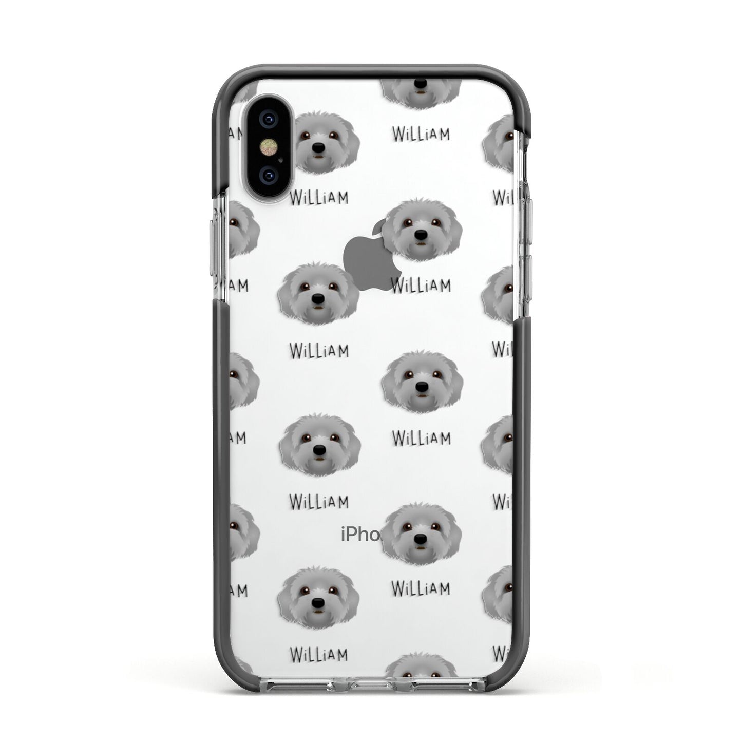 Terri Poo Icon with Name Apple iPhone Xs Impact Case Black Edge on Silver Phone