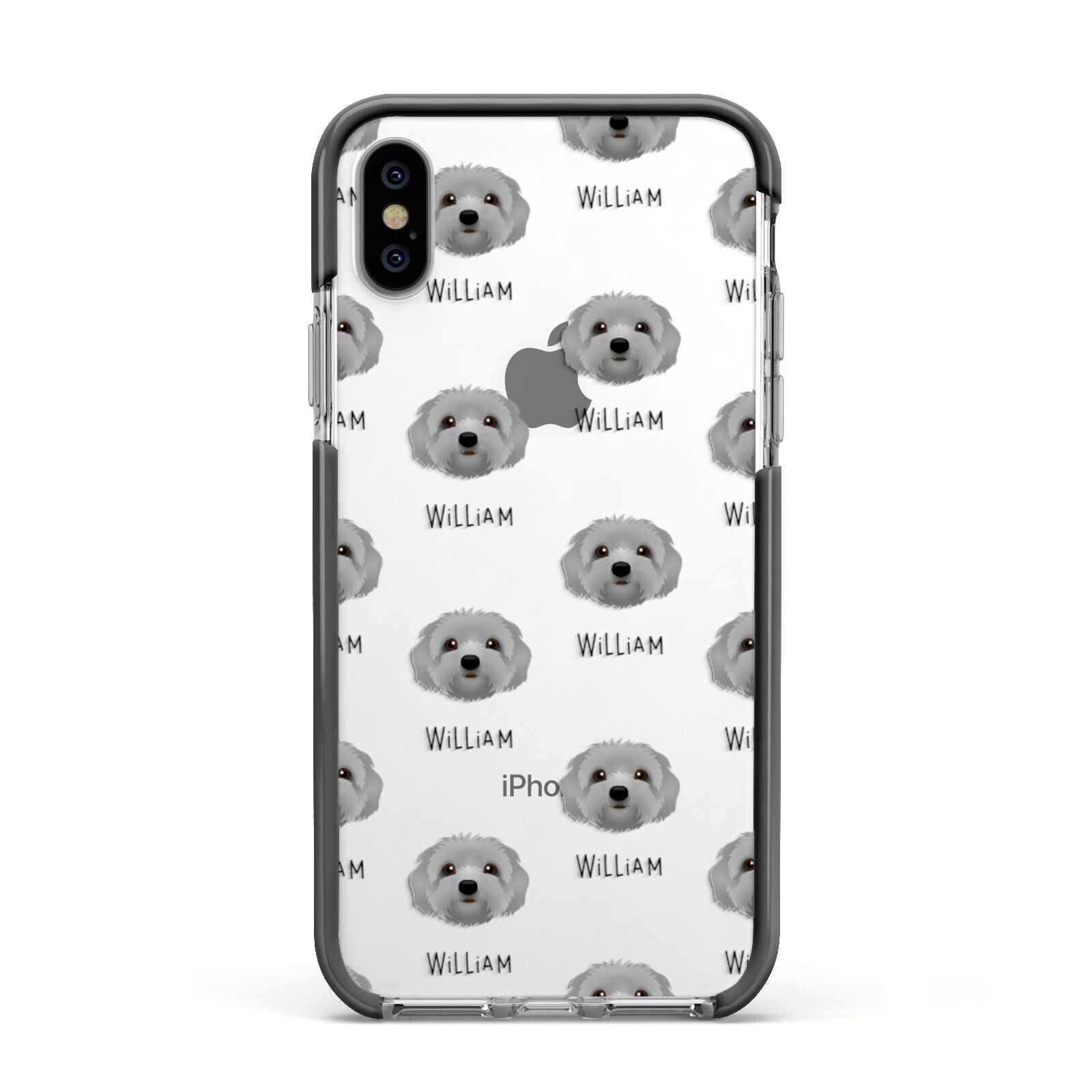 Terri Poo Icon with Name Apple iPhone Xs Impact Case Black Edge on Silver Phone