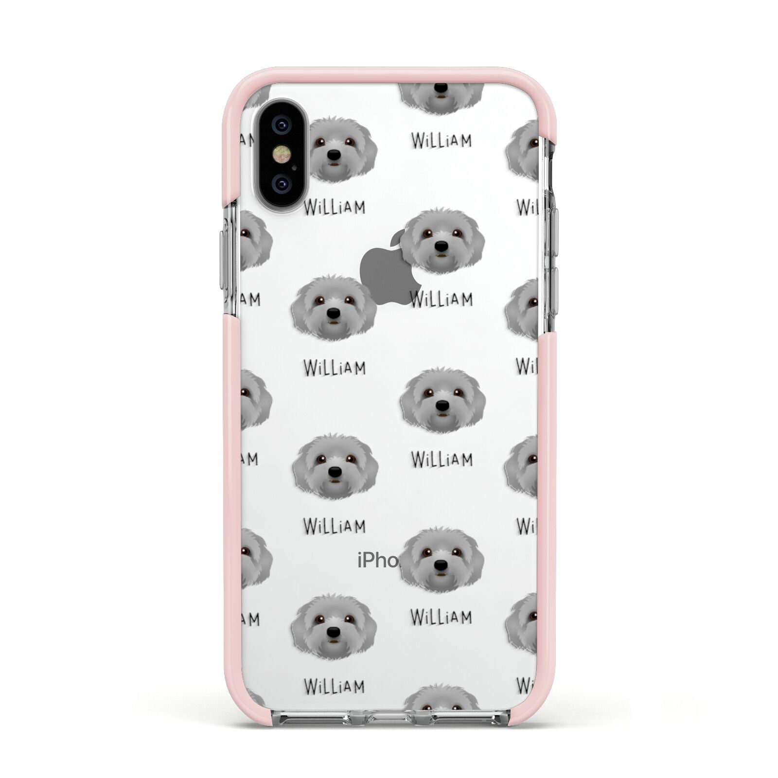 Terri Poo Icon with Name Apple iPhone Xs Impact Case Pink Edge on Silver Phone
