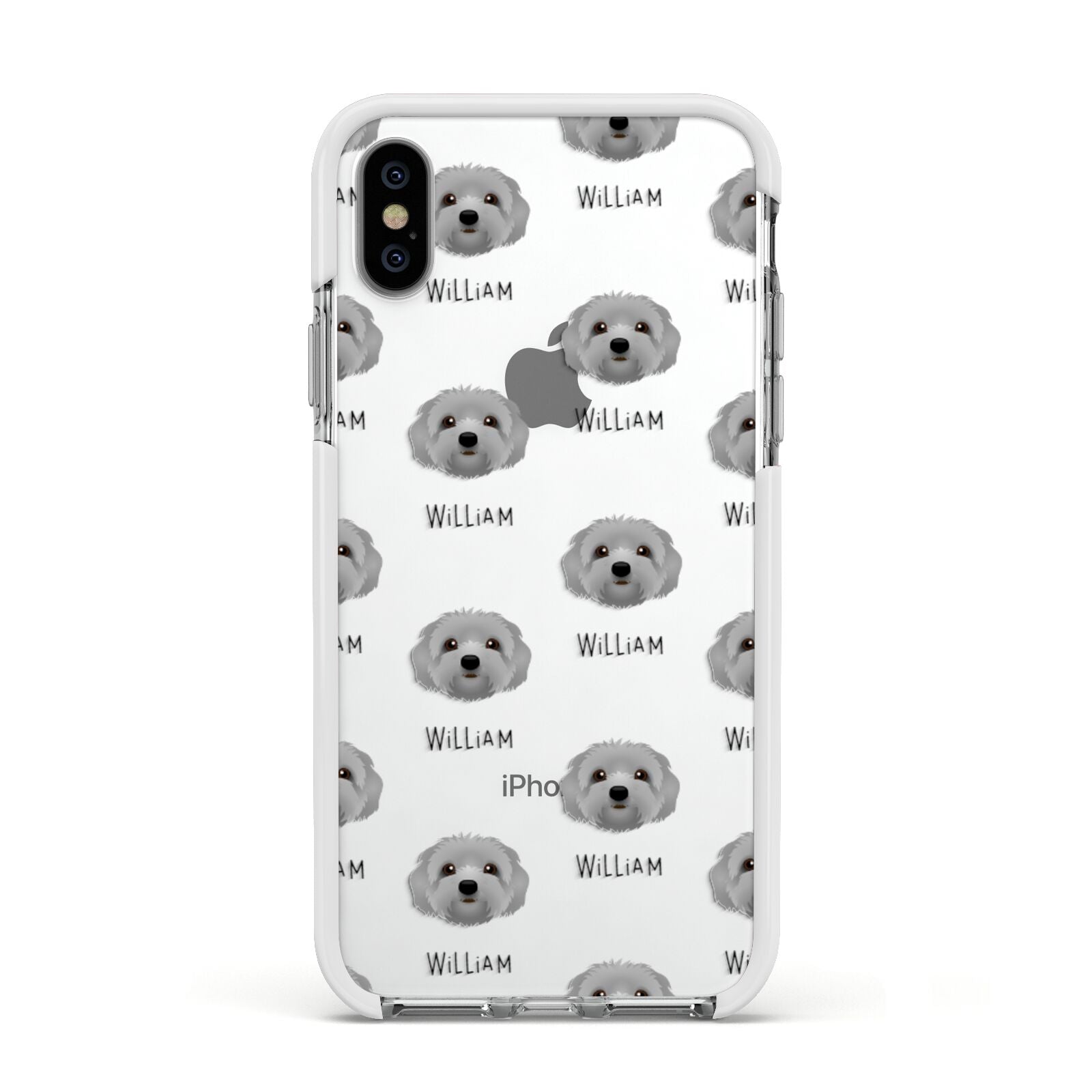 Terri Poo Icon with Name Apple iPhone Xs Impact Case White Edge on Silver Phone