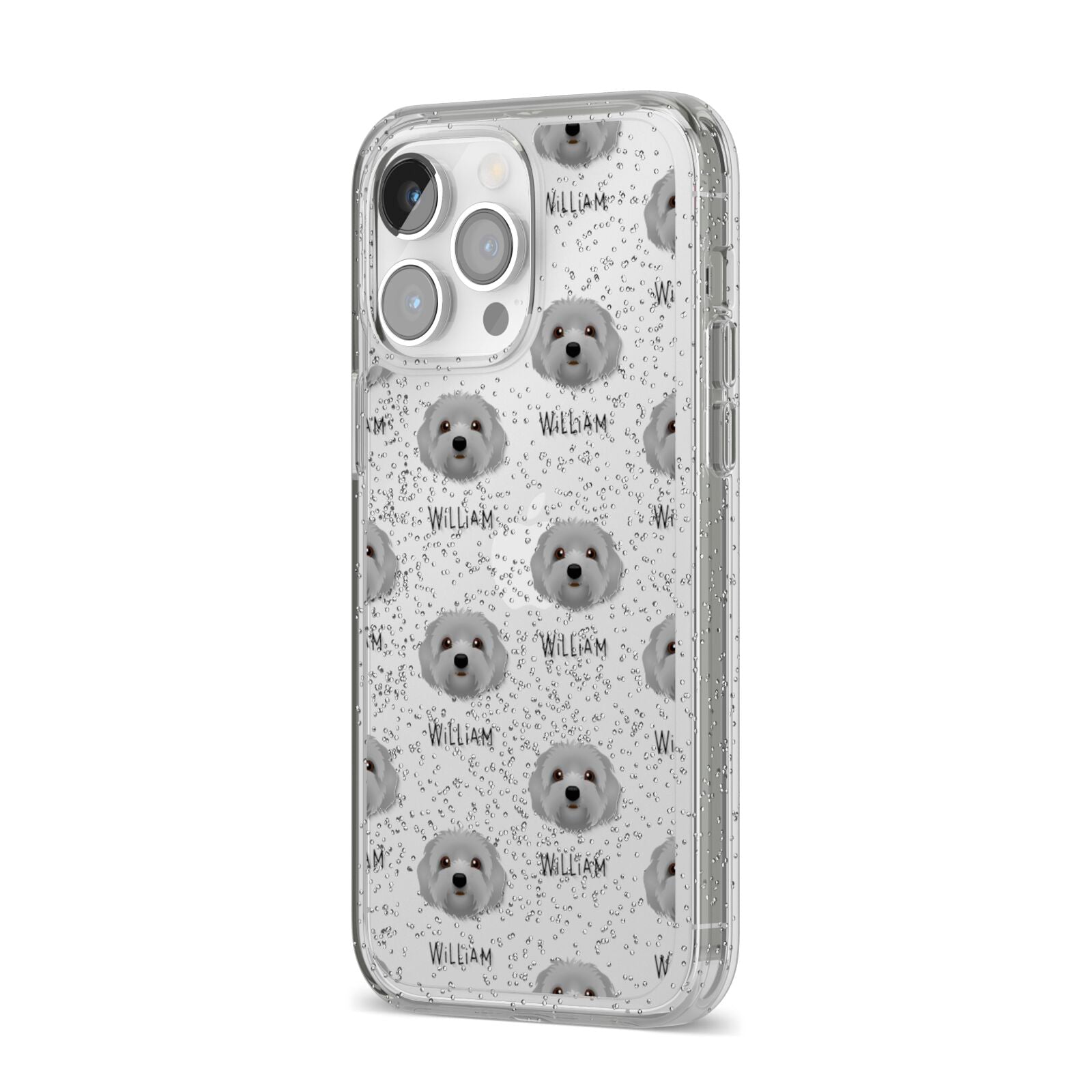 Terri Poo Icon with Name iPhone 14 Pro Max Glitter Tough Case Silver Angled Image