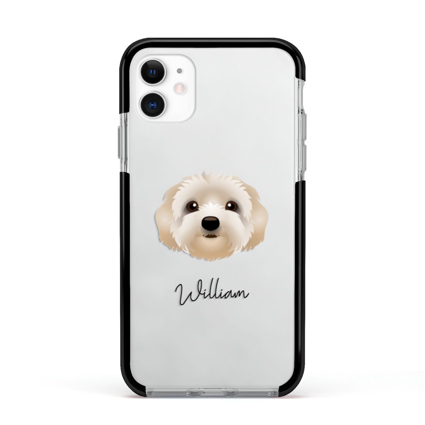 Terri Poo Personalised Apple iPhone 11 in White with Black Impact Case