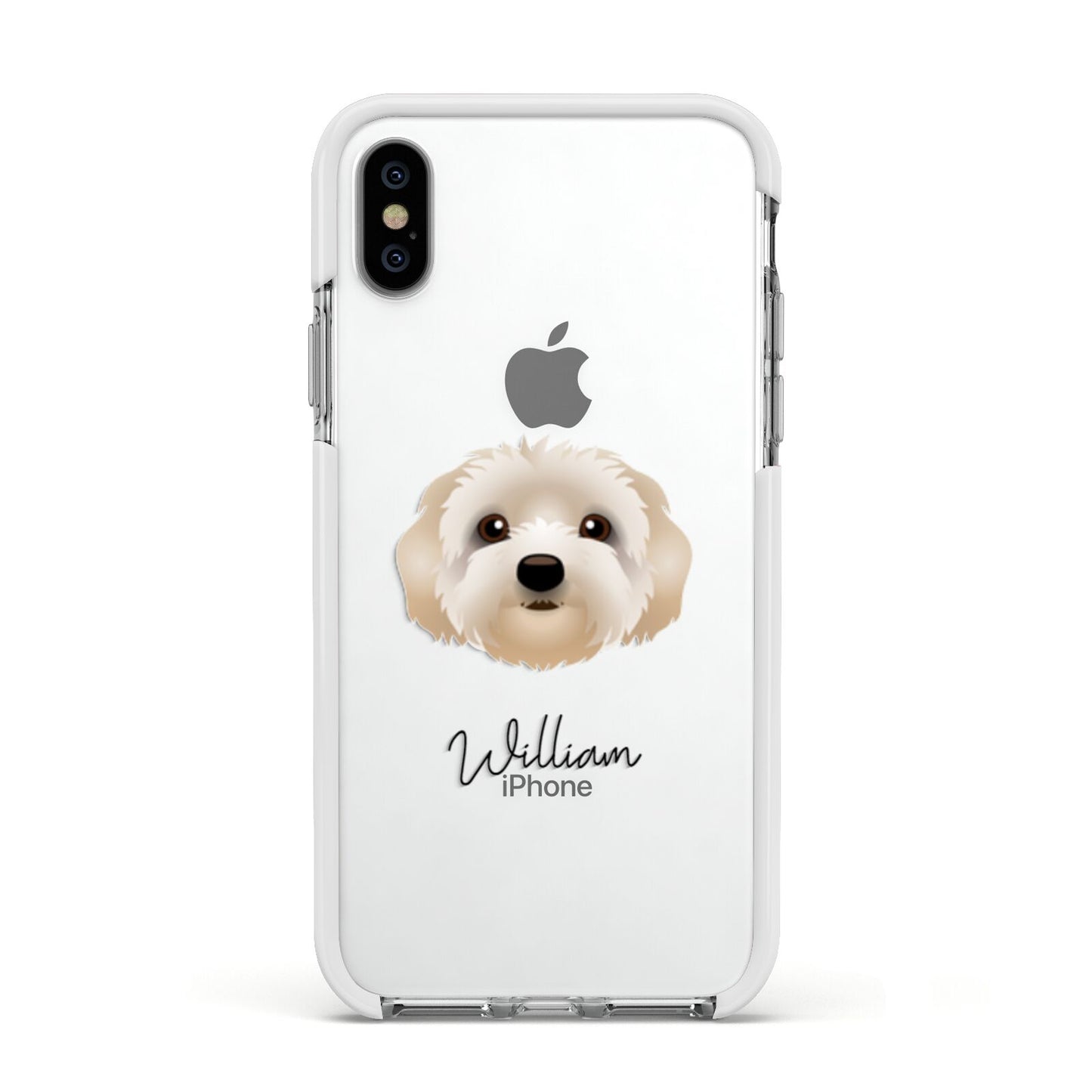 Terri Poo Personalised Apple iPhone Xs Impact Case White Edge on Silver Phone