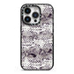 Textured Snakeskin iPhone 14 Pro Black Impact Case on Silver phone