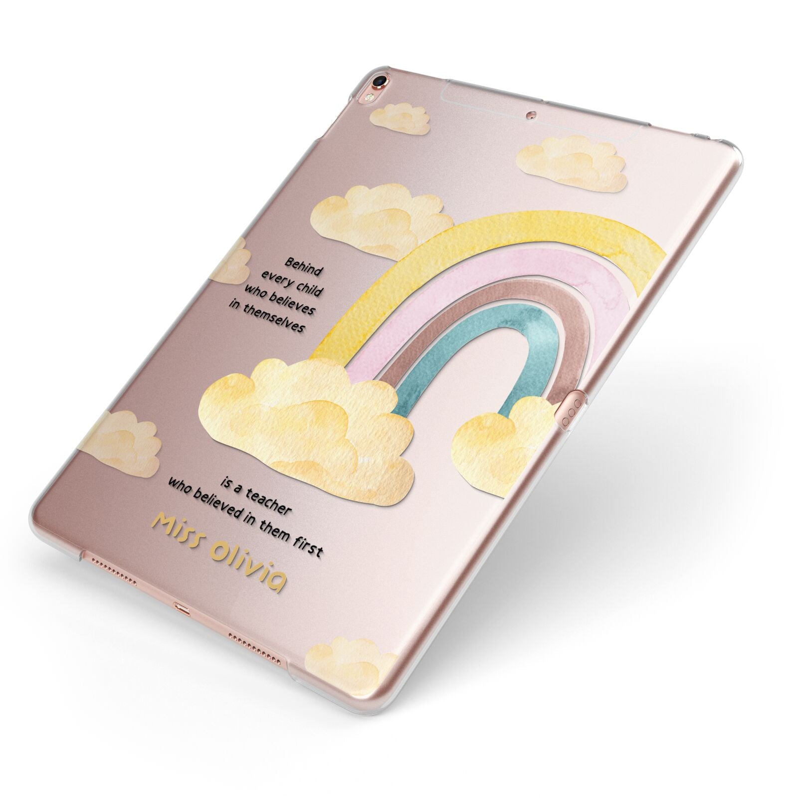 Thank You Teacher Personalised Apple iPad Case on Rose Gold iPad Side View