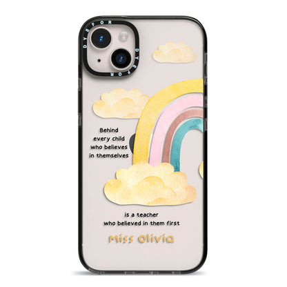 Thank You Teacher Personalised iPhone 14 Plus Black Impact Case on Silver phone