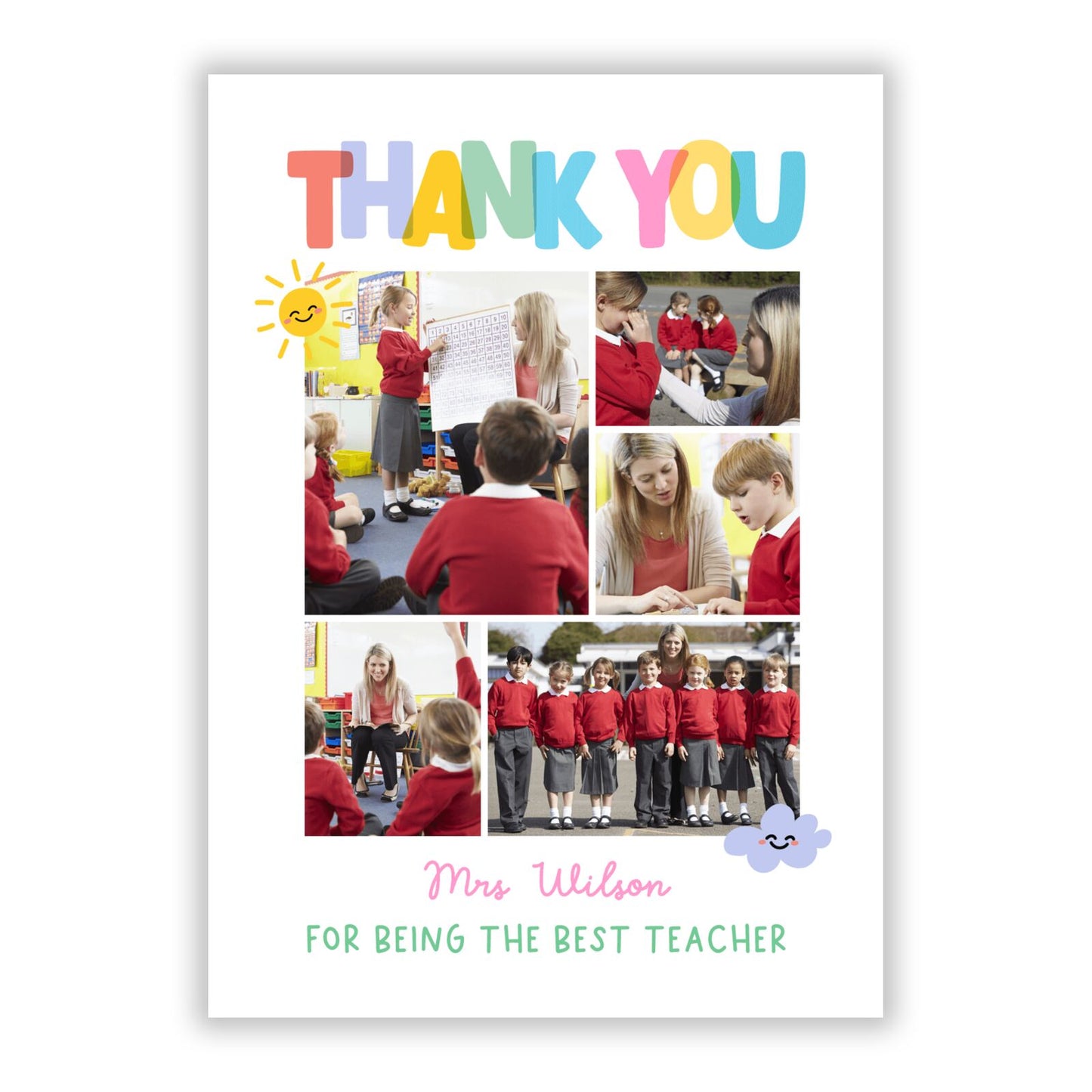 Thank You Teacher Photo A5 Flat Greetings Card