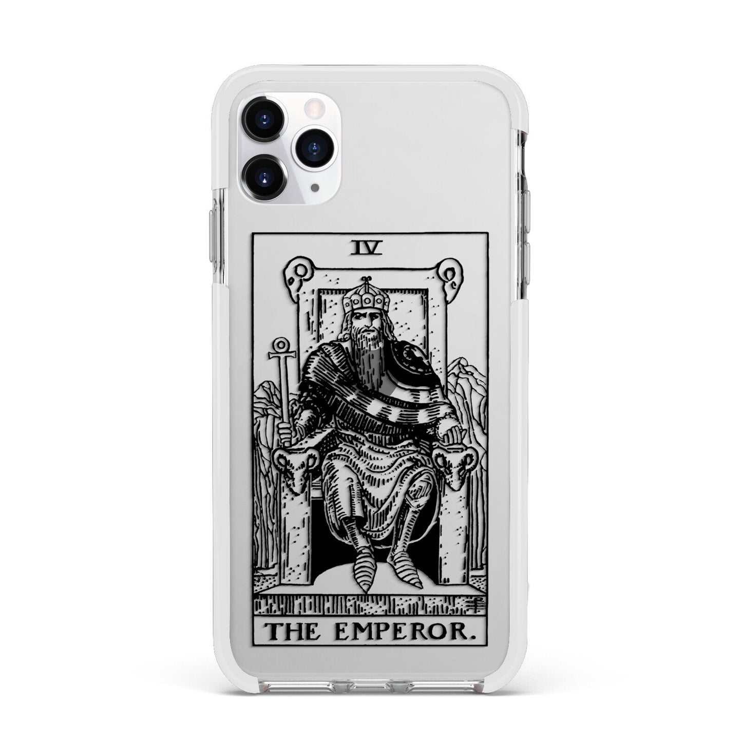 The Emperor Monochrome Tarot Card Apple iPhone 11 Pro Max in Silver with White Impact Case