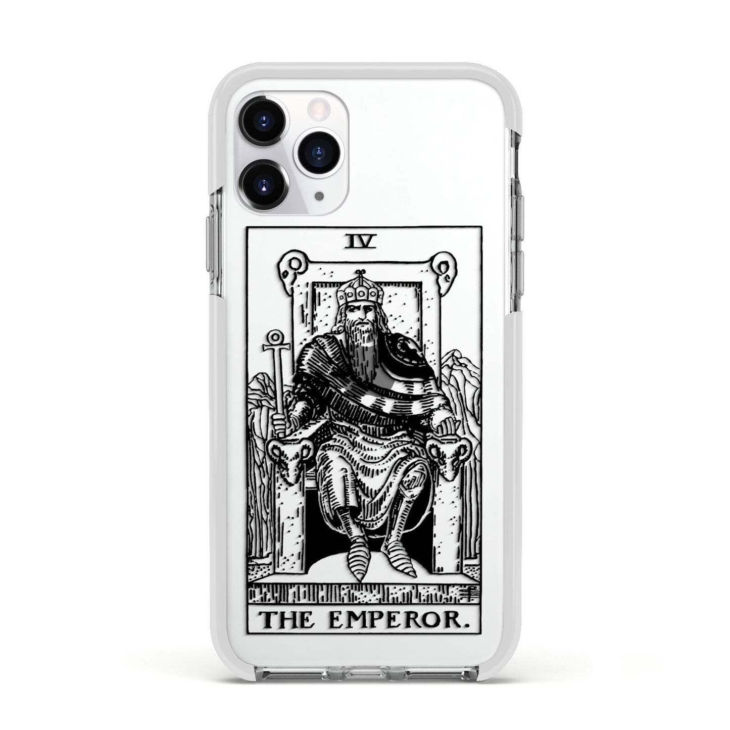 The Emperor Monochrome Tarot Card Apple iPhone 11 Pro in Silver with White Impact Case