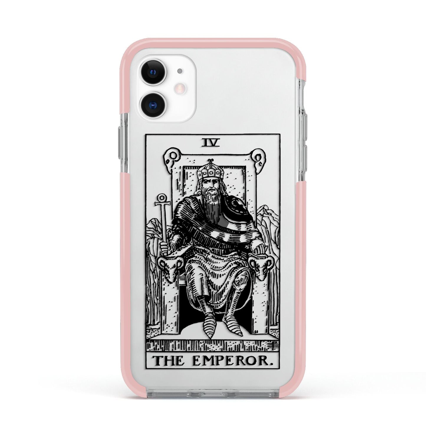 The Emperor Monochrome Tarot Card Apple iPhone 11 in White with Pink Impact Case