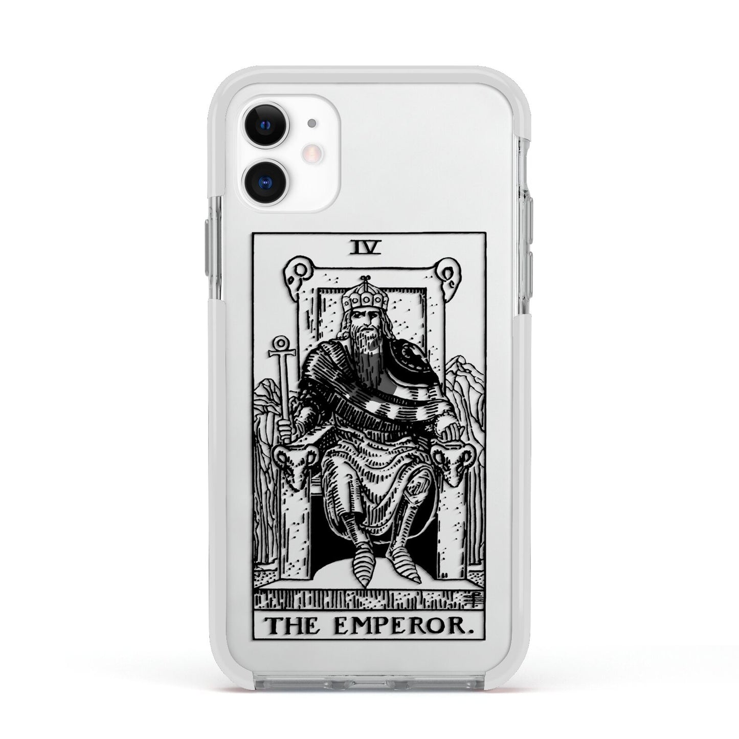 The Emperor Monochrome Tarot Card Apple iPhone 11 in White with White Impact Case