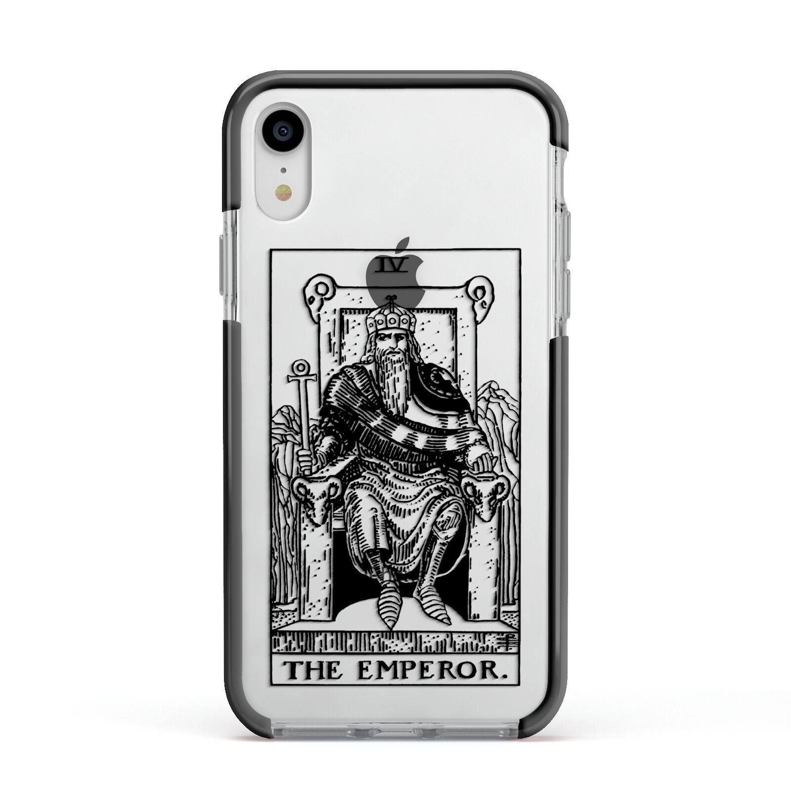 The Emperor Monochrome Tarot Card Apple iPhone XR Impact Case Black Edge on Silver Phone