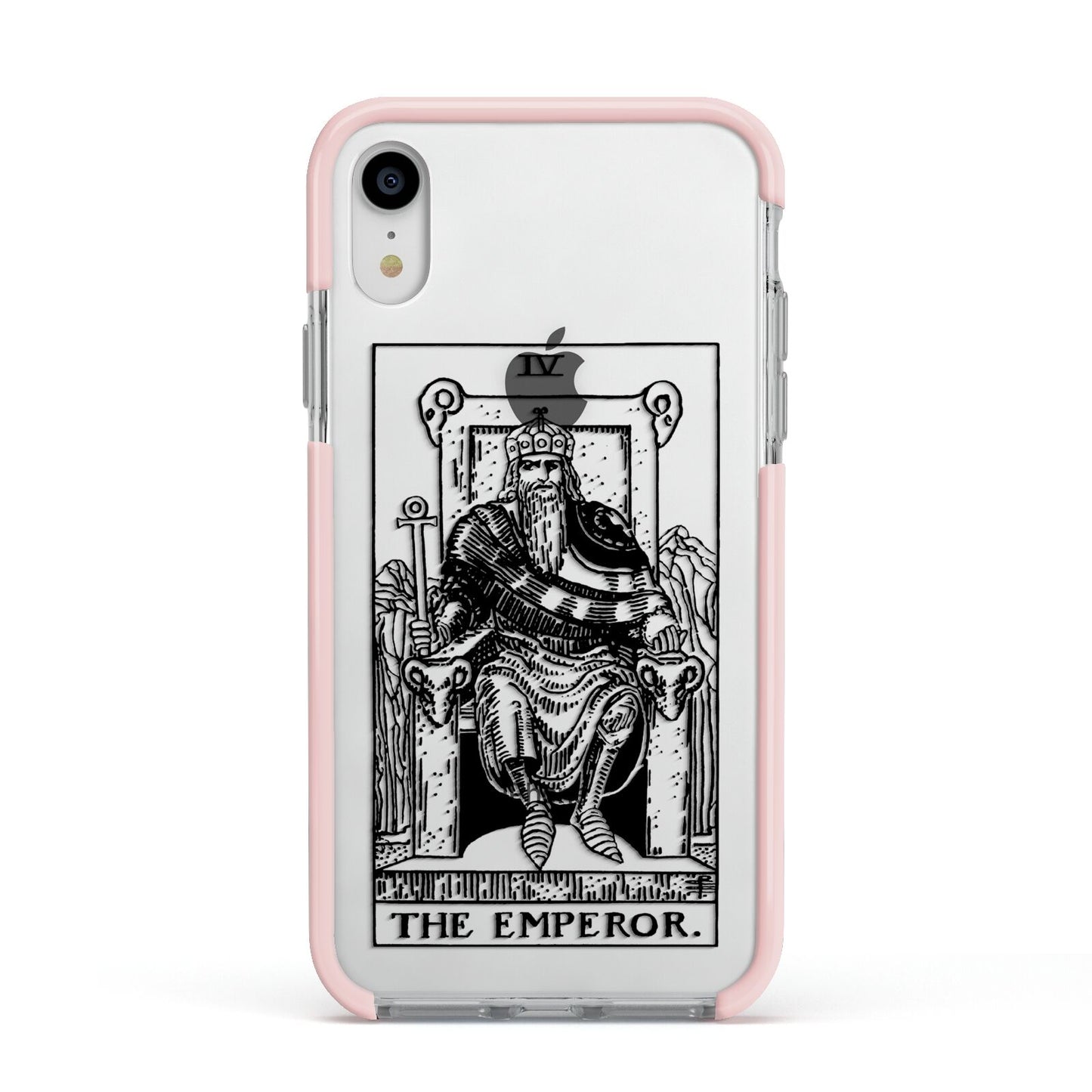 The Emperor Monochrome Tarot Card Apple iPhone XR Impact Case Pink Edge on Silver Phone