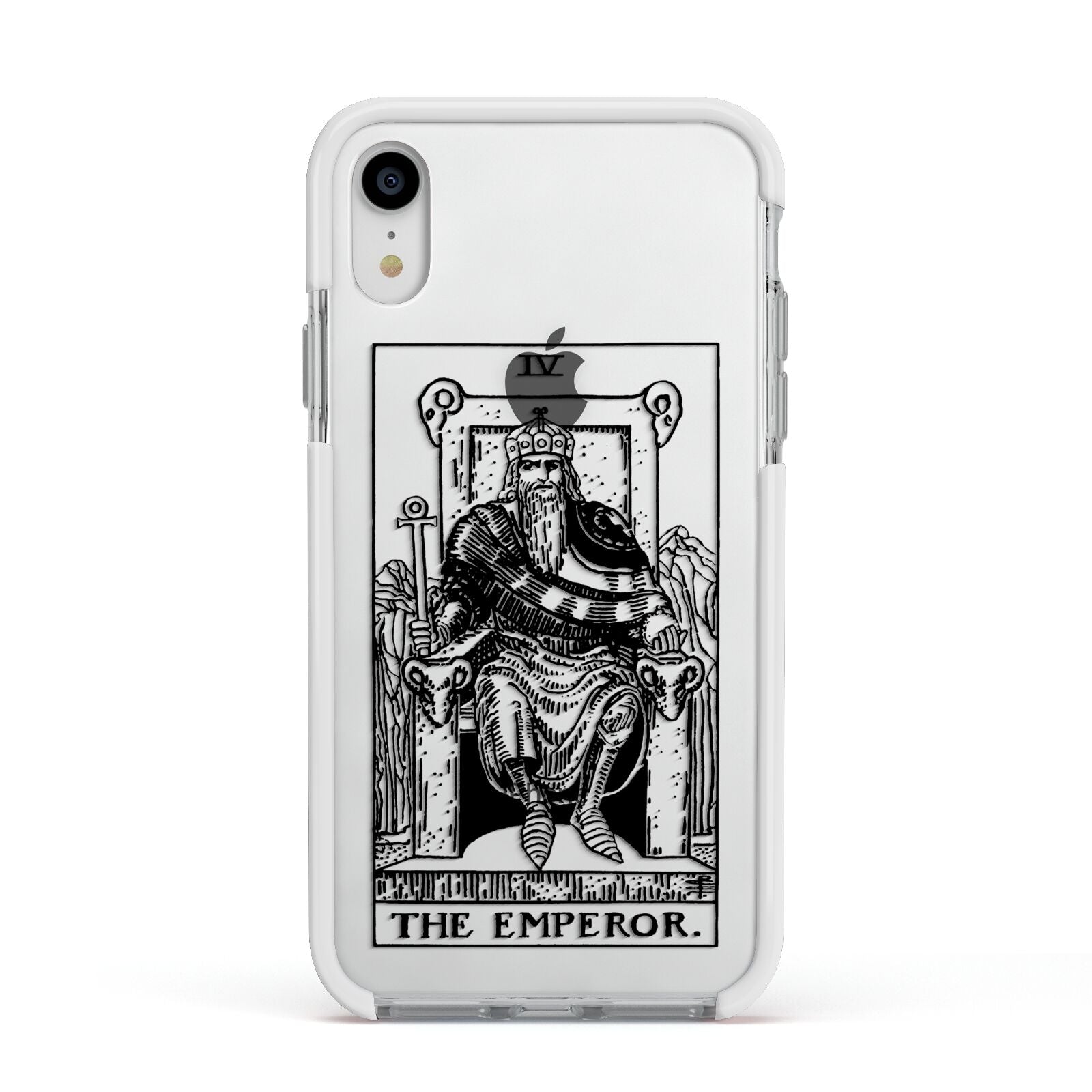 The Emperor Monochrome Tarot Card Apple iPhone XR Impact Case White Edge on Silver Phone