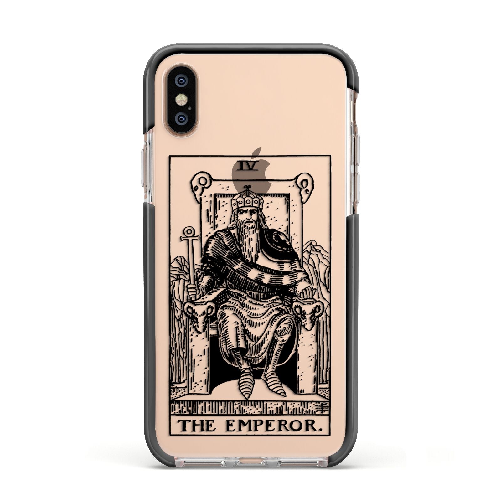 The Emperor Monochrome Tarot Card Apple iPhone Xs Impact Case Black Edge on Gold Phone