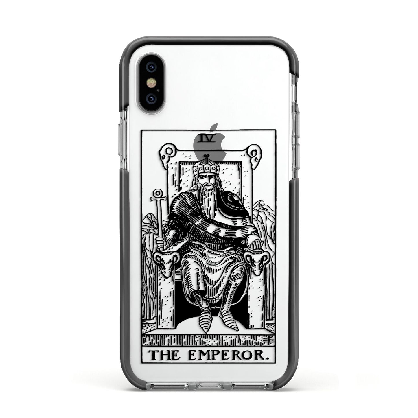The Emperor Monochrome Tarot Card Apple iPhone Xs Impact Case Black Edge on Silver Phone