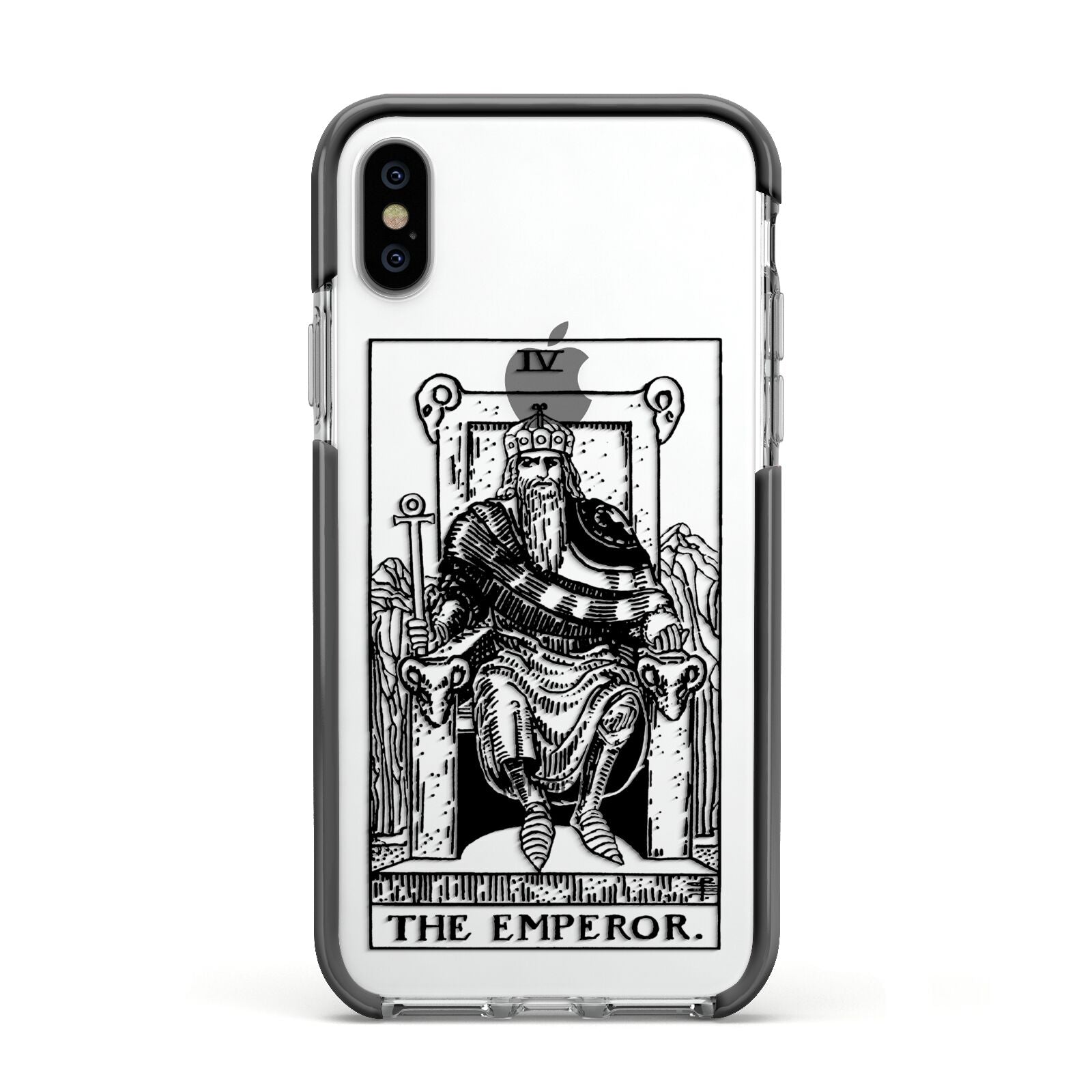 The Emperor Monochrome Tarot Card Apple iPhone Xs Impact Case Black Edge on Silver Phone