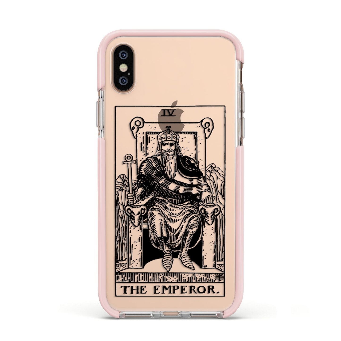 The Emperor Monochrome Tarot Card Apple iPhone Xs Impact Case Pink Edge on Gold Phone