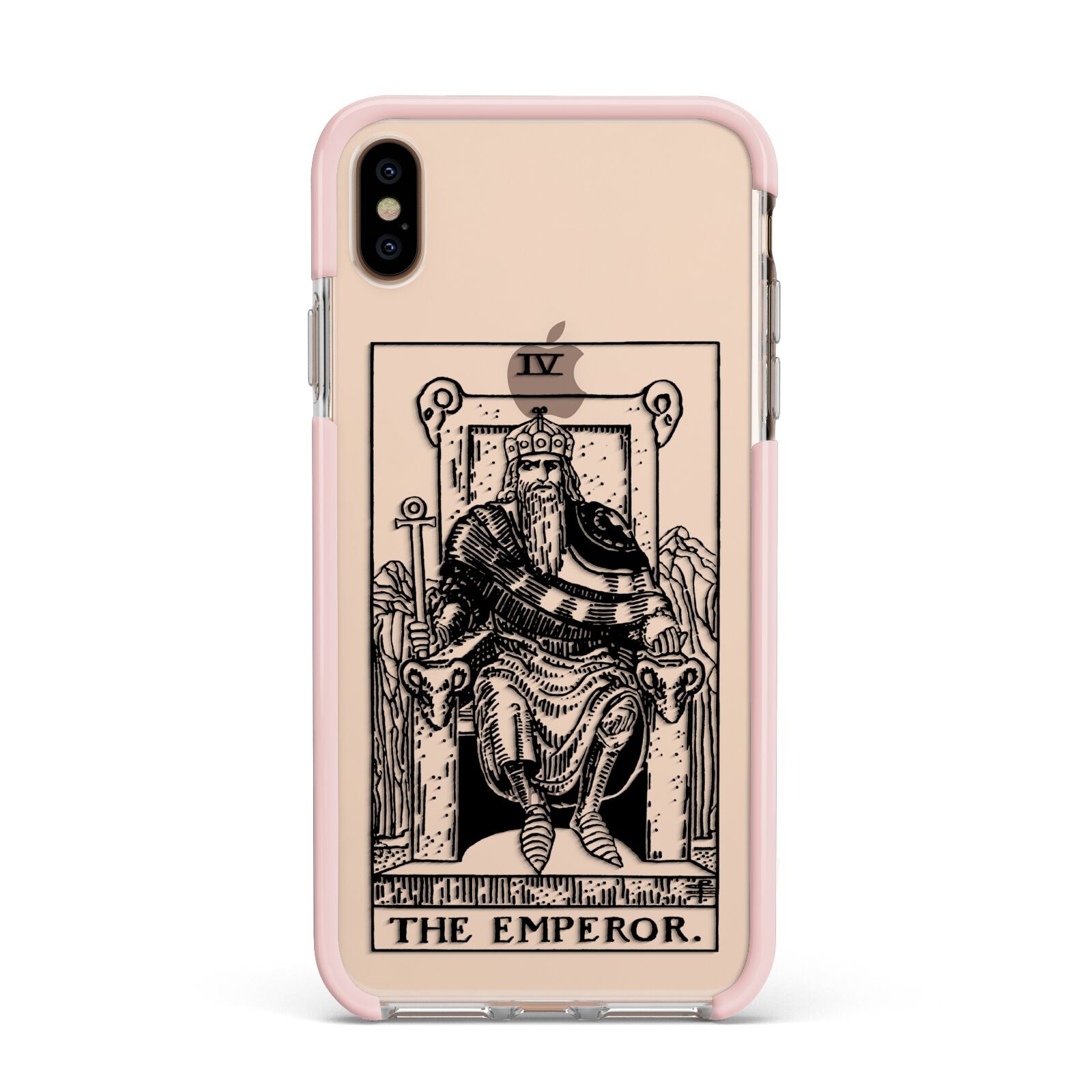 The Emperor Monochrome Tarot Card Apple iPhone Xs Max Impact Case Pink Edge on Gold Phone