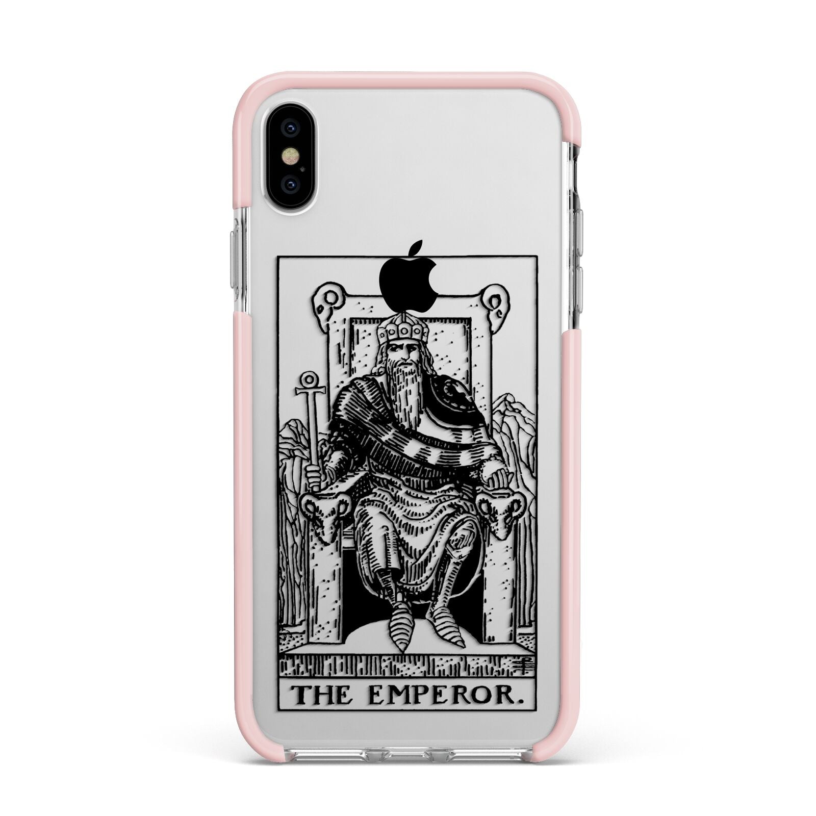 The Emperor Monochrome Tarot Card Apple iPhone Xs Max Impact Case Pink Edge on Silver Phone