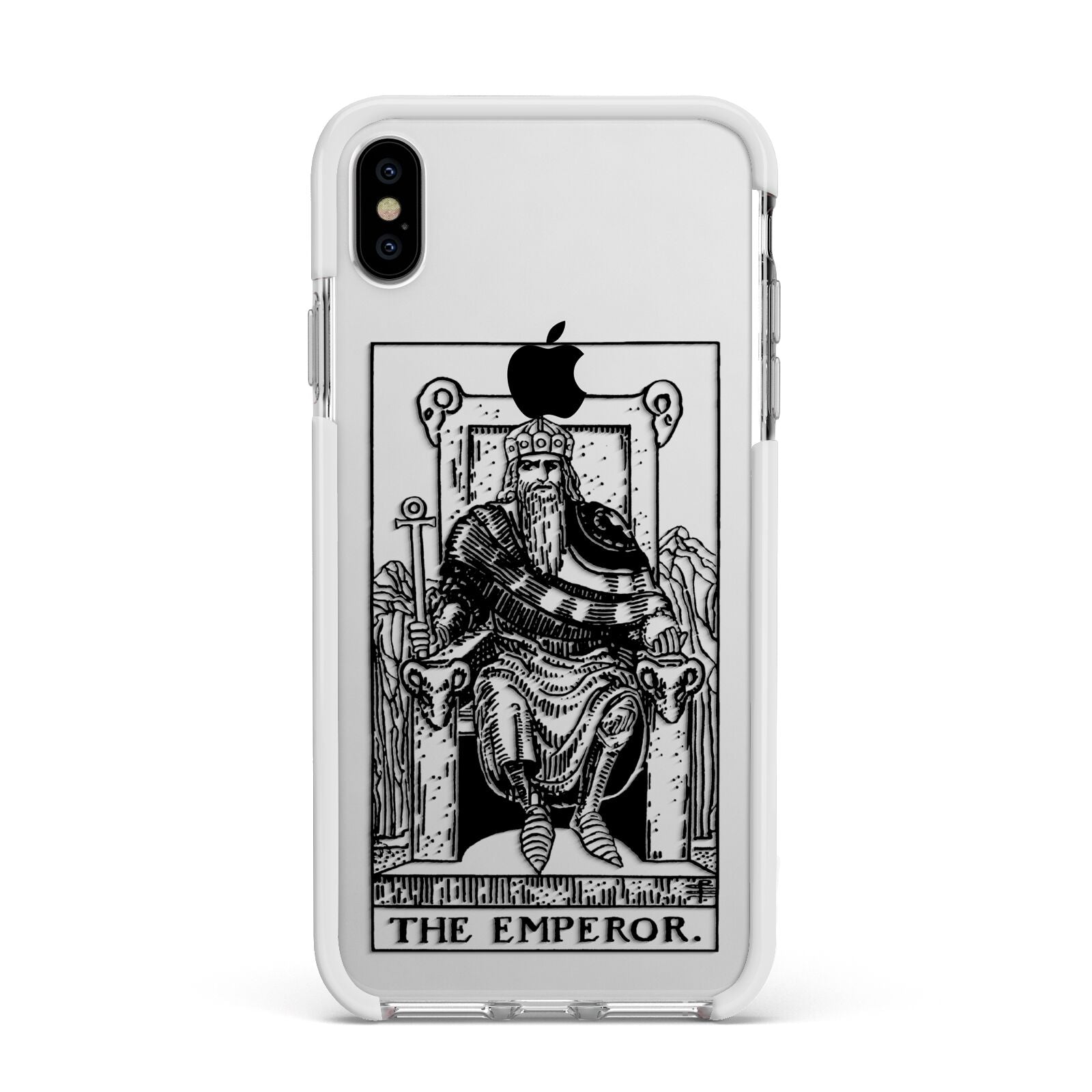 The Emperor Monochrome Tarot Card Apple iPhone Xs Max Impact Case White Edge on Silver Phone