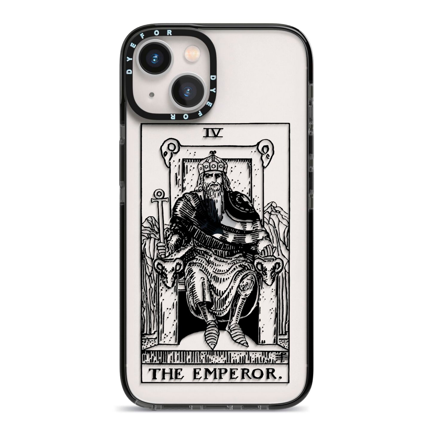 The Emperor Monochrome Tarot Card iPhone 13 Black Impact Case on Silver phone