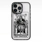 The Emperor Monochrome Tarot Card iPhone 13 Pro Black Impact Case on Silver phone
