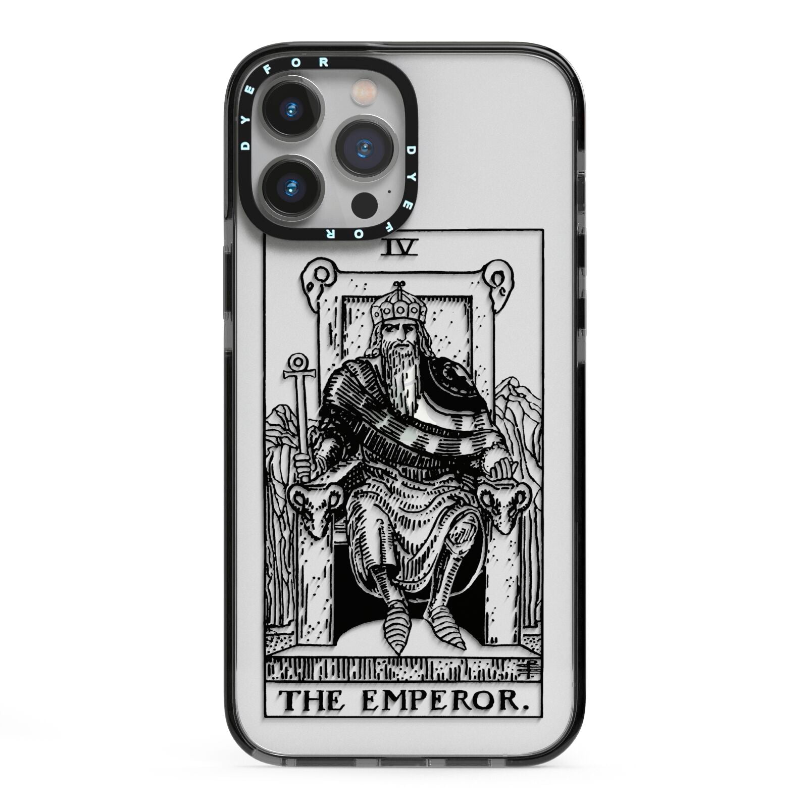 The Emperor Monochrome Tarot Card iPhone 13 Pro Max Black Impact Case on Silver phone