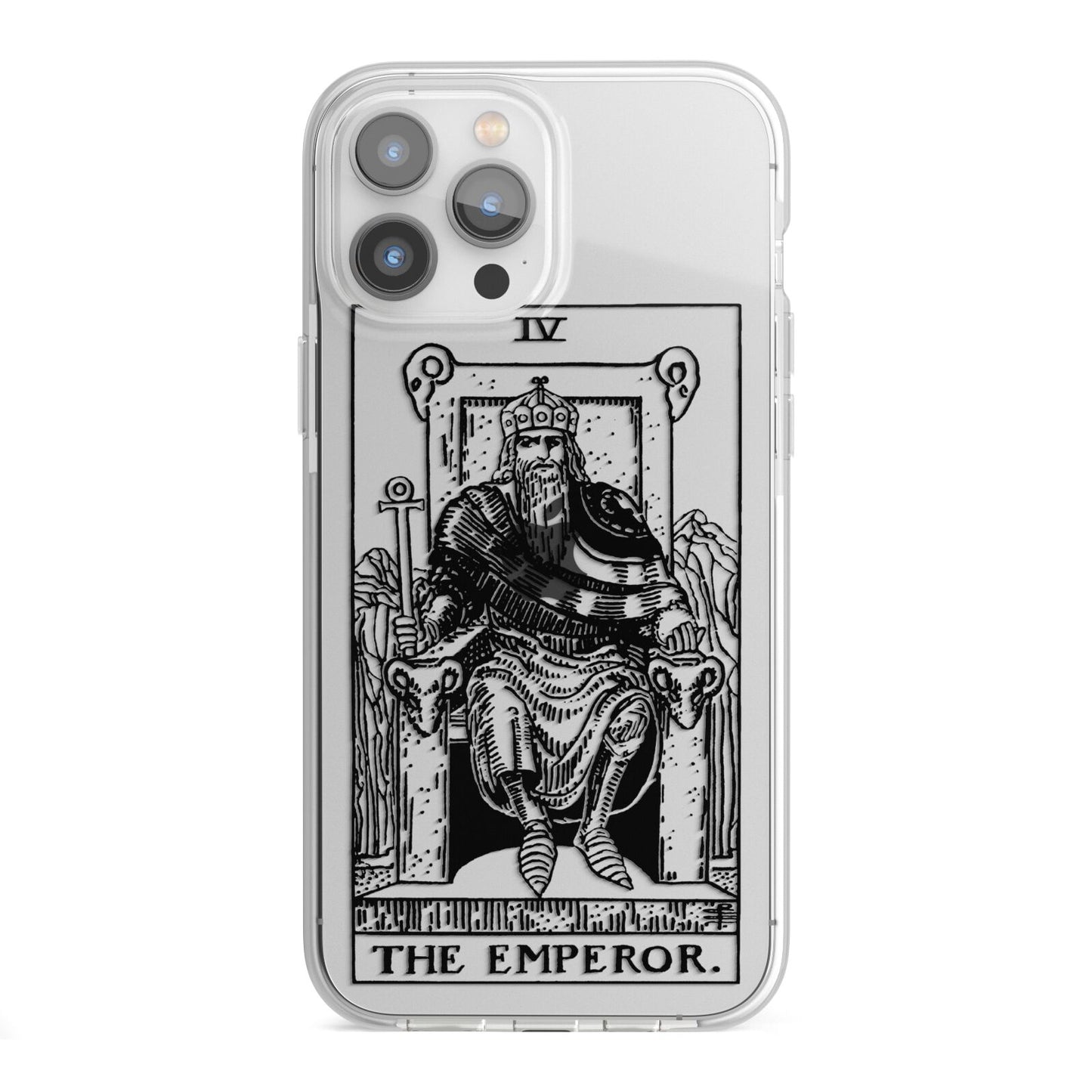 The Emperor Monochrome Tarot Card iPhone 13 Pro Max TPU Impact Case with White Edges