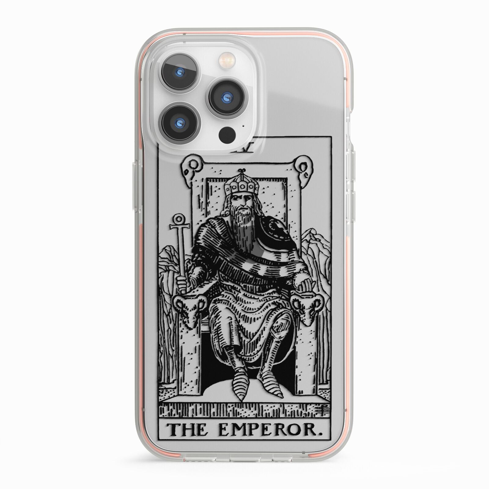 The Emperor Monochrome Tarot Card iPhone 13 Pro TPU Impact Case with Pink Edges