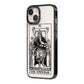 The Emperor Monochrome Tarot Card iPhone 14 Black Impact Case Side Angle on Silver phone