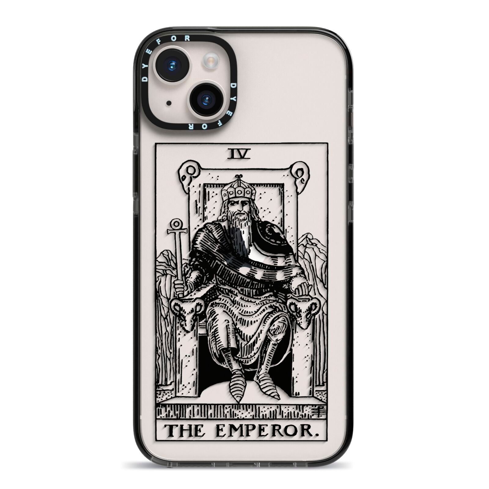 The Emperor Monochrome Tarot Card iPhone 14 Plus Black Impact Case on Silver phone