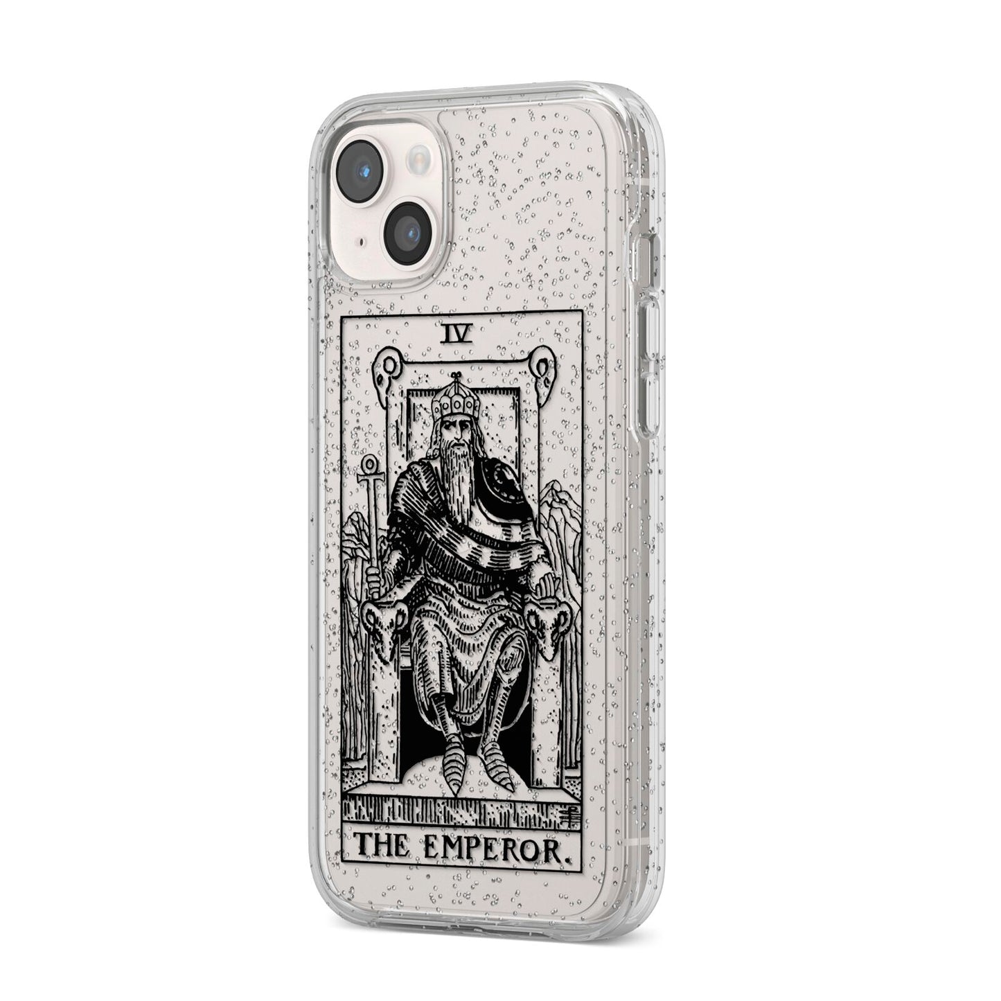 The Emperor Monochrome Tarot Card iPhone 14 Plus Glitter Tough Case Starlight Angled Image