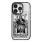 The Emperor Monochrome Tarot Card iPhone 14 Pro Black Impact Case on Silver phone