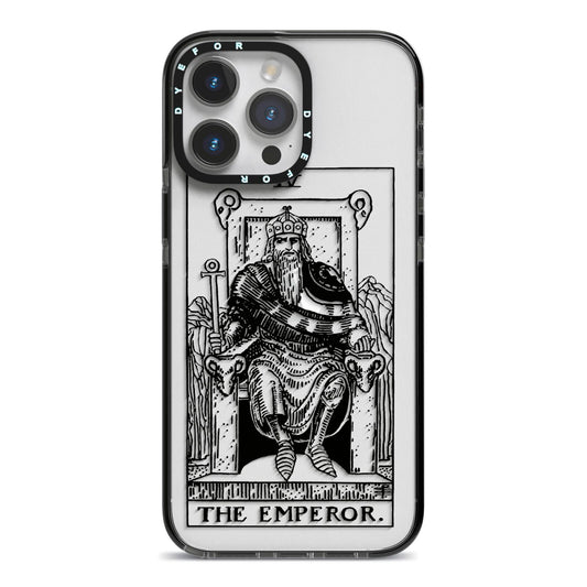 The Emperor Monochrome Tarot Card iPhone 14 Pro Max Black Impact Case on Silver phone